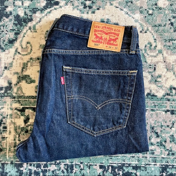 Levi's Other - Levi’s 505 Straight Leg Dark Wash Blue Jeans Denim Pants 34 x 32